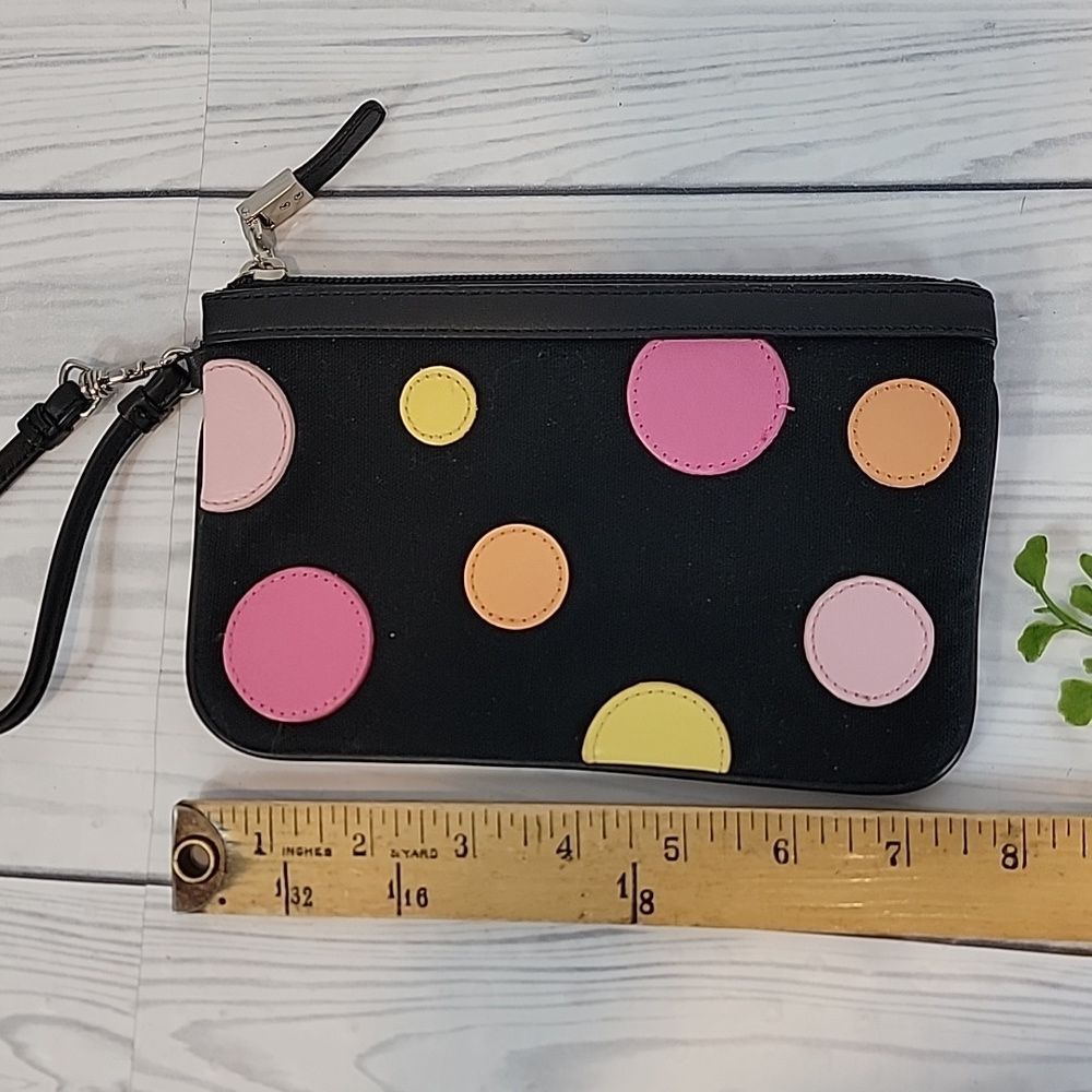 Talbots Wristlet Polka-Dot Mini Bag Black Canvas with Pink & Yellow 4.5" X 7.5 - Picture 7 of 8